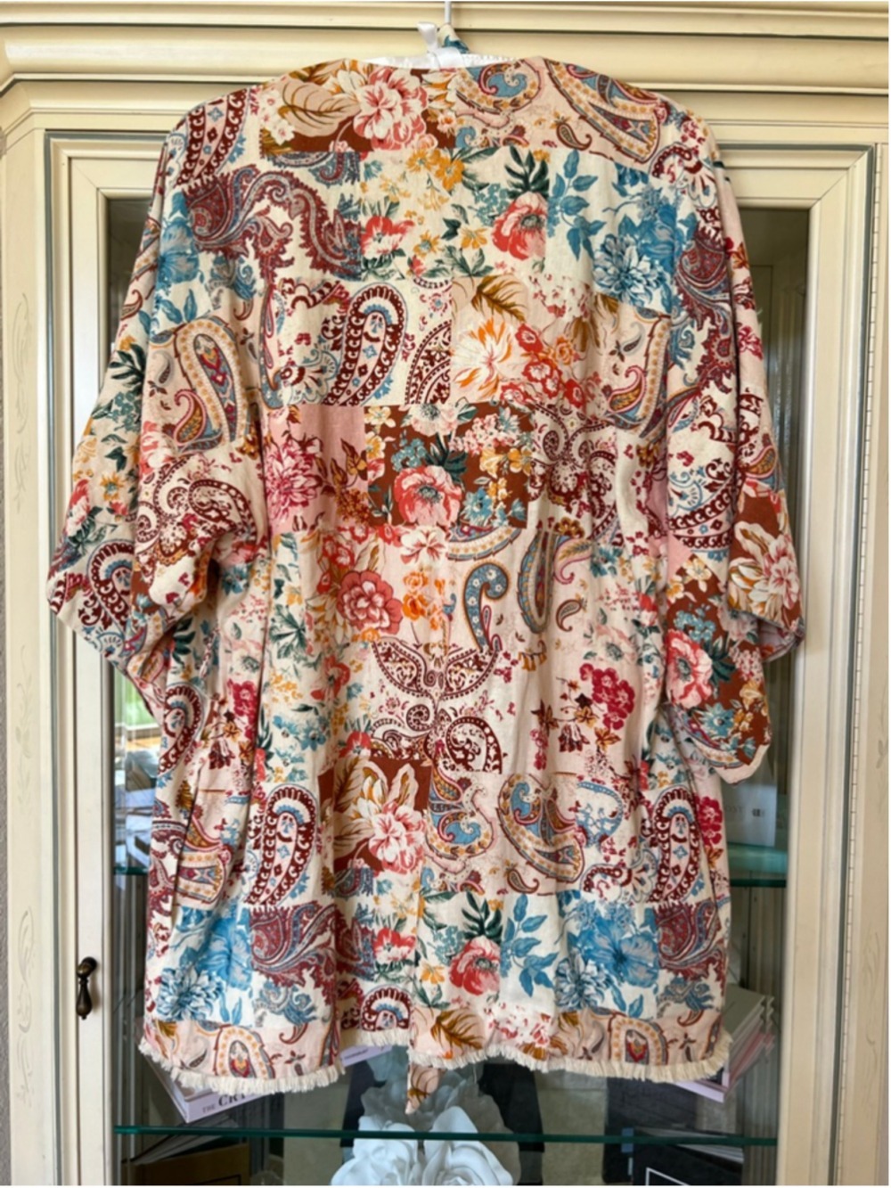 Women's ZARA Floral Paisley Patchwork Robe White Multicolor XS but fits XS S M L - Picture 5 of 10